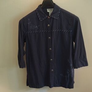 Vintage Cervelle Silk Blue Floral Shirt Sz S